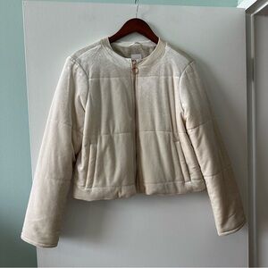 Lauren Conrad cream velvet puffer zip up fancy jacket
